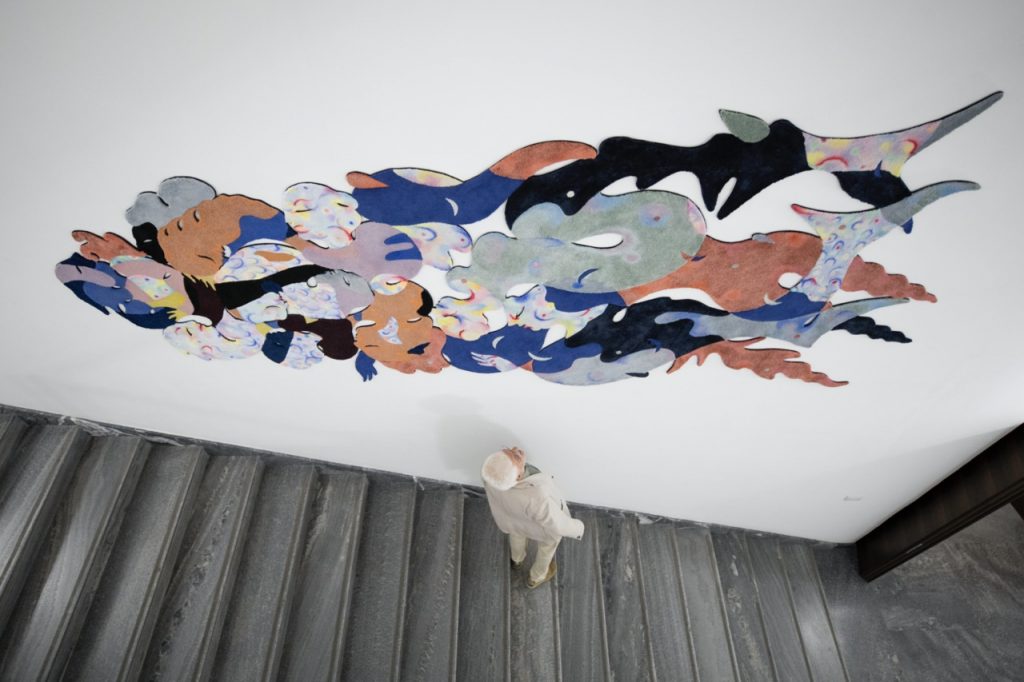 Bea Bonafini, Acque, Amare, 2023, pastel on mixed fibers inlay and velvet, 418 x 185 cm. Installation view from ALA Art Prize 2023. © Amedeo Benestante. Courtesy the artist and ALA SpA.