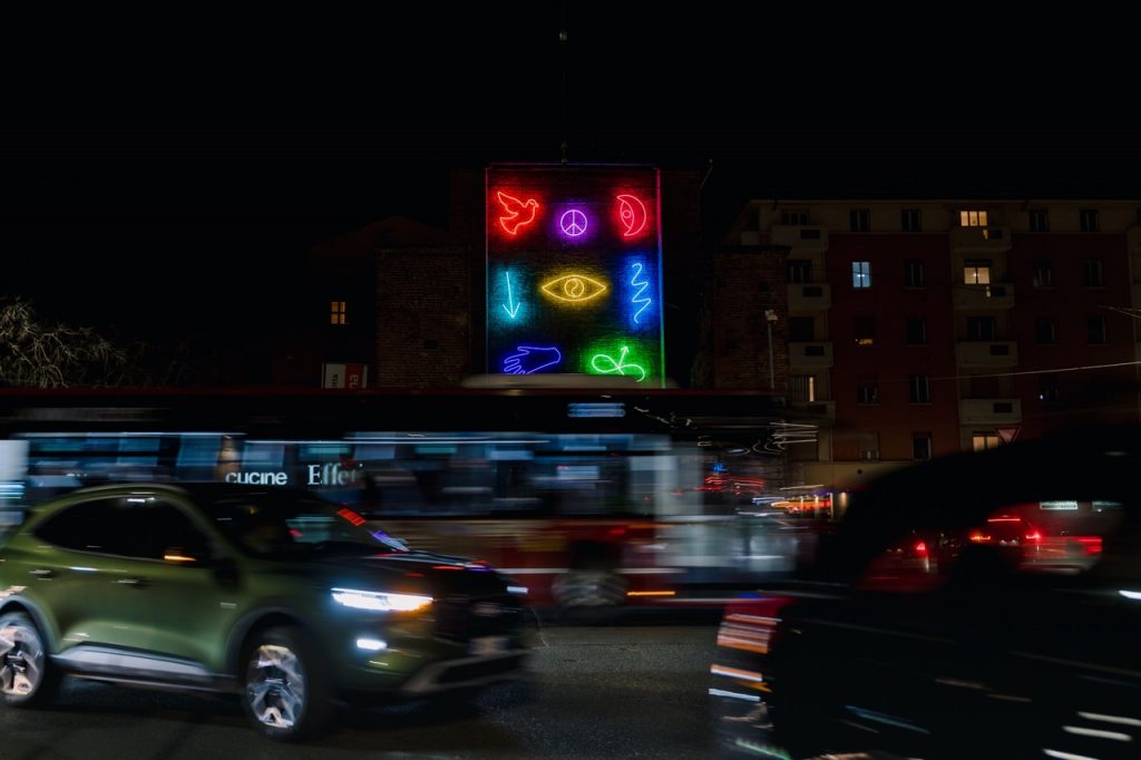 Angelo Plessas, Extropic Optimisms: Portal IV, 2025. Installation view at Porta Mascarella, Bologna, 2025. Photo: Valentina Cafarotti. Courtesy ART CITY Bologna.